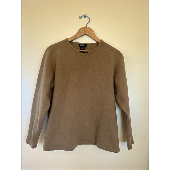 111 State 100% Cashmere Sweater Men’s Medium Tan V Neck Pullover - Picture 14 of 15